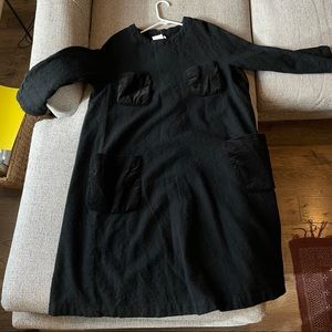 Comme des garcons wool black brand new dress with big velvet pockets